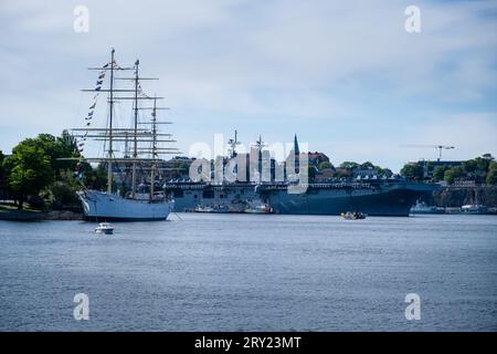 Portaerei americano USS Kearsarge a Stoccolma, Svezia Harbour per esercitazioni militari NATO. Foto: Rob Watkins Foto Stock