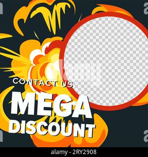 Contattateci per ottenere un mega sconto, vettore banner promozionale Illustrazione Vettoriale