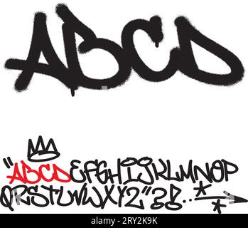 Spray per il tag dei graffiti. LETTERE ''A'', ''B'', ''C'', ''D'''. Parte 1 Illustrazione Vettoriale