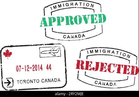 Serie di timbri vettoriali per passaporto ''Immigration-Canada'' Illustrazione Vettoriale