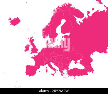Mappa a colori ROSA CMYK dell'EUROPA (con confini nazionali) Illustrazione Vettoriale