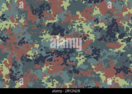 Camuffamento tedesco FLECKTARN. Il motivo senza cuciture presenta un colore nero, verde scuro, oliva, marrone rossastro e marrone giallastro. Illustrazione Vettoriale