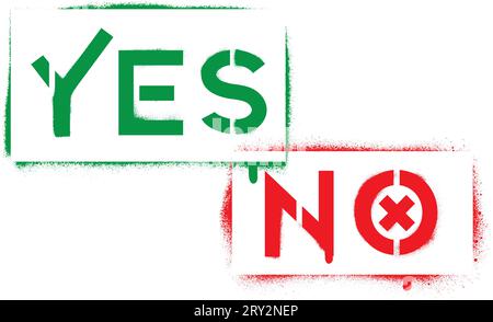 Stencil per graffiti spray ''YES'' e ''NO''. Sfondo bianco. Illustrazione Vettoriale