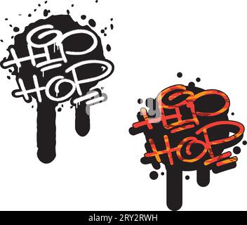 Hip-Hop, graffiti spray. Lettere bianche e rosse-arancioni mimetiche. Tipografia a mano. Illustrazione Vettoriale