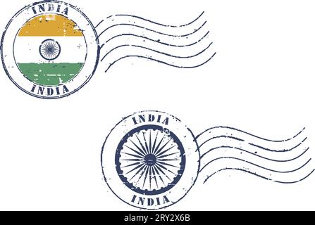 Set di francobolli grunge postali "India" Illustrazione Vettoriale