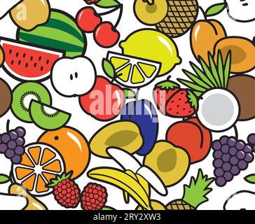 Frutta senza cuciture. Sfondo bianco. Illustrazione Vettoriale