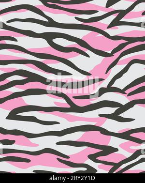 Consistenza della pelle tigre. Ripetizione senza cuciture. Colore rosa, bianco e nero. Illustrazione Vettoriale