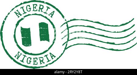 Francobollo verde grunge postale "Nigeria”. Illustrazione Vettoriale