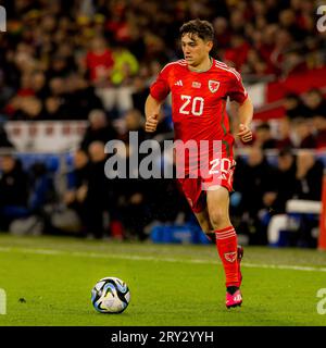 Cardiff, Galles - 28 marzo 2023: Daniel James del Galles durante il girone D di qualificazione ai Campionati europei Galles contro Lettonia a Cardiff City Foto Stock