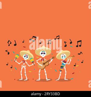 I musicisti skeleton Mariachi portano gioia al dia De Muertos Festival Illustrazione Vettoriale