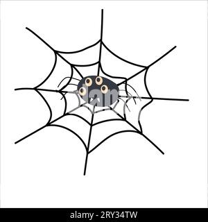 Cartoon Spider con molti occhi su cobweb Illustrazione Vettoriale