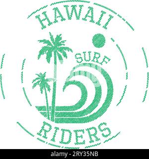 Grafica con francobollo "Hawaii Surf Riders" per t-shirt, poster... Illustrazione Vettoriale