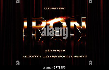 Carattere retro alfabeto 80 s. Tipografia vettoriale per volantini, poster. Lettere lucide effetto ferro. Stile metallizzato anni '80, metallo vintage. Retro Futurismo Sci-Fi Fon Illustrazione Vettoriale