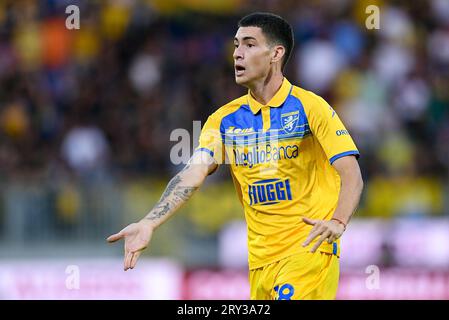 Frosinone, Italia. 28 settembre 2023. Matias Soule' di Frosinone calcio gestisce durante il match di serie A Tim tra Frosinone calcio e ACF Fiorentina allo Stadio Benito stirpe il 28 settembre 2023 a Frosinone, Italia. Crediti: Giuseppe Maffia/Alamy Live News Foto Stock