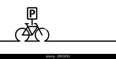 parcheggio, logo posizione pin. Simbolo di parcheggio lettera P. Striscione con motivo a linee cicliche. Tour di una giornata mondiale in bicicletta. Cartello con il logo del ciclista. Simbolo di ciclismo. Vect Foto Stock