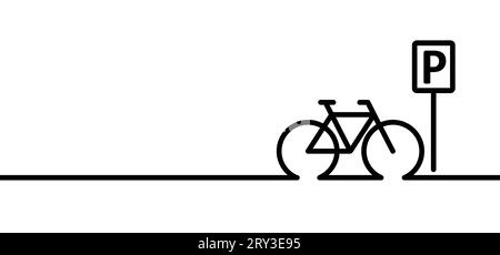 parcheggio, logo posizione pin. Simbolo di parcheggio lettera P. Striscione con motivo a linee cicliche. Tour di una giornata mondiale in bicicletta. Cartello con il logo del ciclista. Simbolo di ciclismo. Vect Foto Stock