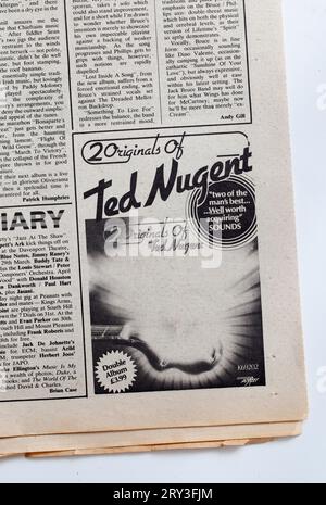 Pubblicità per Ted Nugent LP nel numero degli anni '1970 del NME New Musical Express Music Paper Foto Stock