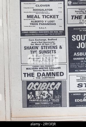 Concert Advertising nel numero degli anni '1970 di NME New Musical Express Music Paper Foto Stock