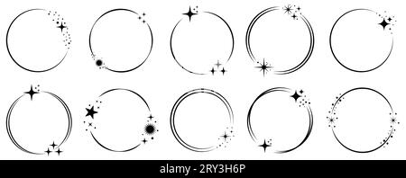 Set di cornici circolari a stella. Stelle cornici arrotondate. Illustrazione vettoriale isolata su sfondo bianco Illustrazione Vettoriale