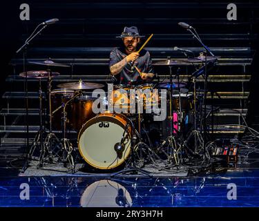 Leeds, Regno Unito. 28 settembre 2023. Breland sul palco come riscaldamento per lo spettacolo principale. Credit Paul Whitehurst/Alamy Live News Foto Stock