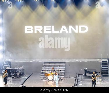 Leeds, Regno Unito. 28 settembre 2023. Breland sul palco come riscaldamento per lo spettacolo principale. Credit Paul Whitehurst/Alamy Live News Foto Stock