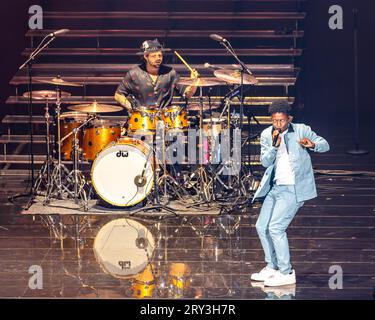 Leeds, Regno Unito. 28 settembre 2023. Breland sul palco come riscaldamento per lo spettacolo principale. Credit Paul Whitehurst/Alamy Live News Foto Stock