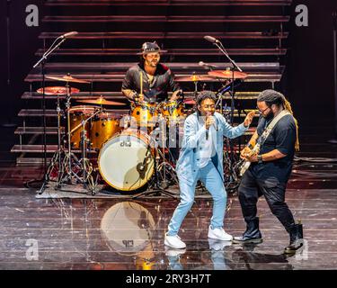 Leeds, Regno Unito. 28 settembre 2023. Breland sul palco come riscaldamento per lo spettacolo principale. Credit Paul Whitehurst/Alamy Live News Foto Stock