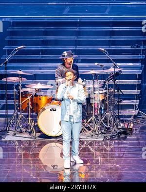 Leeds, Regno Unito. 28 settembre 2023. Breland sul palco come riscaldamento per lo spettacolo principale. Credit Paul Whitehurst/Alamy Live News Foto Stock