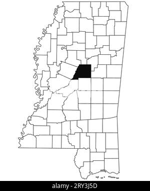 Mappa della contea di attala nello stato del Mississippi su sfondo bianco. Mappa singola della contea evidenziata in nero sulla mappa del Mississippi. Stati Uniti d'Amer Foto Stock