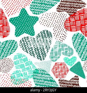 disegno a mano senza cuciture con cuori lavorati a maglia. Illustrazione vettoriale. Non IA Illustrazione Vettoriale