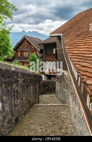 Werdenberg è una città del cantone svizzero orientale di San Gallo. È la più piccola città della Svizzera. Foto Stock