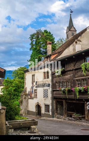 Werdenberg è una città del cantone svizzero orientale di San Gallo. È la più piccola città della Svizzera. Foto Stock