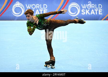 Colombia. 27 settembre 2023 Juan RODRIGUEZ (ARG), durante Junior Men, Long Program, ai Campionati Mondiali di pattinaggio artistico Ibagu-Tolima 2023, al Parque Deportivo Municipal, il 27 settembre 2023 a Ibagu, Colombia. Crediti: Raniero Corbelletti/AFLO/Alamy Live News Foto Stock