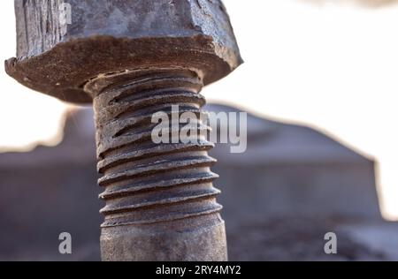 Filati su Un Rusty Bolt consumato nel deserto sulle rovine Foto Stock