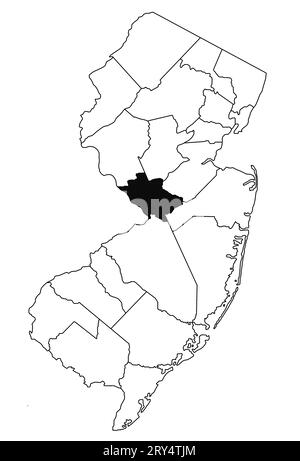 Mappa della contea di Mercer nel nuovo stato della maglia su sfondo bianco. Mappa singola della contea evidenziata dal colore nero sulla nuova mappa della maglia . Foto Stock