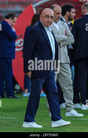 Monza, Italia. 28 settembre 2023. Adriano Galliani A.D. e vice presidente dell'AC Monza guardano alla partita di serie A 2023/24 tra l'AC Monza e il Bologna FC allo stadio U-Power. Punteggio finale; AC Monza 0:0 Bologna FC credito: SOPA Images Limited/Alamy Live News Foto Stock