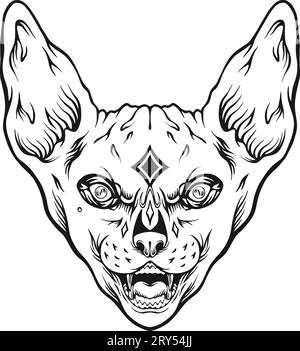 Moonlit Elegance testa di pipistrello sussurri notturni delineano illustrazioni vettoriali per il logo del tuo lavoro, t-shirt di merchandising, adesivi e disegni di etichette, poster, Illustrazione Vettoriale