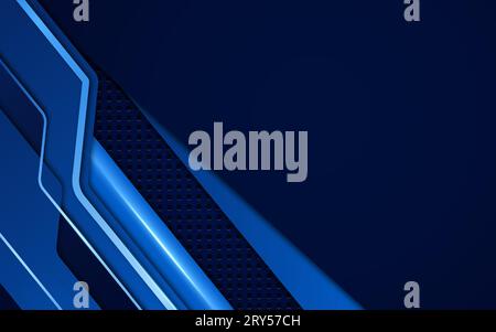 blu sfumato astratto metallizzato con linee lucide che si sovrappongono allo sfondo futuristico geometrico Illustrazione Vettoriale