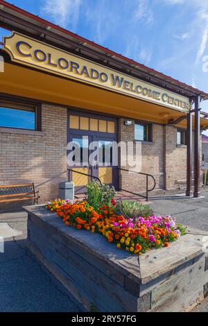 Colorado Welcome Center e Train Depot ad Alamosa, Colorado. Qui sono disponibili gite panoramiche in treno sulla Denver e Rio grande Narrow Gauge Railroad Foto Stock
