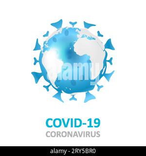 Pianeta Terra come batterio patogeno coronavirus COVID-19. Sfondo vettore Illustrazione Vettoriale