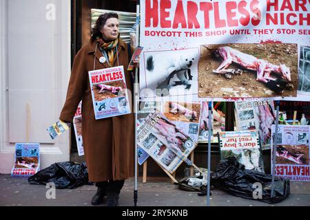 Protesta anti-pelliccia per i diritti degli animali fuori Harvey Nichols Londra 30 novembre 2013 Foto Stock