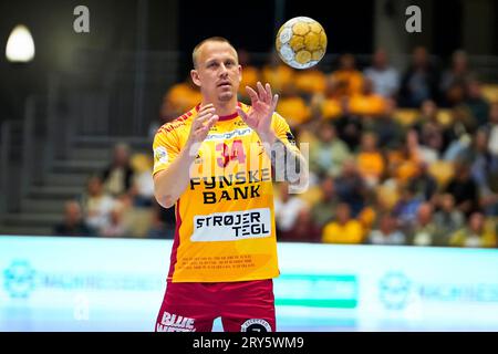 Odense, Danimarca. 28 settembre 2023. Morten Olsen (34) di GOG visto nel match della EHF Champions League tra GOG e Telekom Veszprem alla Jyske Bank Arena di Odense. (Foto: Gonzales Photo/Alamy Live News Foto Stock