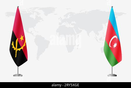 Bandiere dell'Angola e dell'Azerbaigian per un incontro ufficiale sullo sfondo della mappa mondiale. Illustrazione Vettoriale