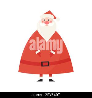 Grazioso Babbo Natale vettoriale in costume tradizionale rosso in stile piatto cartoni animati per design, biglietti di auguri, stampa Illustrazione Vettoriale