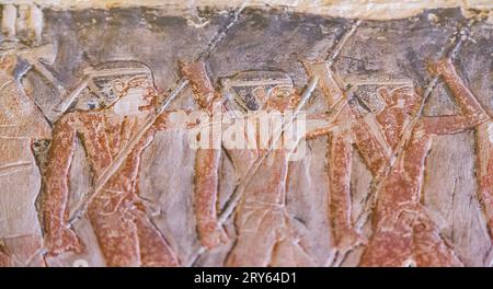 Egitto, Saqqara, tomba di Mehu, vogatori. Foto Stock