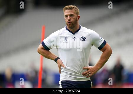 Kyle Steyn scozzese durante una sessione di allenamento allo Stade Pierre Mauroy, in Francia. Data immagine: Venerdì 29 settembre 2023. Foto Stock