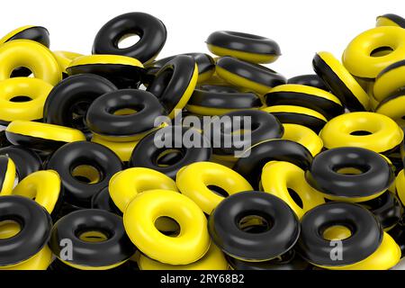Pila di anelli gonfiabili per piscina isolata su sfondo bianco. rappresentazione 3d del concetto e delle vacanze estive Foto Stock