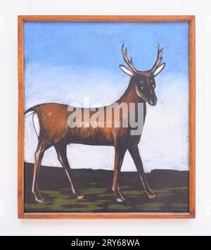 Un classico dipinto iconico dell'artista Niko Pirosmanashvili, intitolato Deer. A Tbilisi, Georgia, Europa. Foto Stock