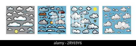 Set di icone cloud in stile piatto alla moda isolato sullo sfondo. Simbolo cloud per la progettazione del sito Web, il logo, l'app, l'interfaccia utente. Illustrazione vettoriale, EPS10. Illustrazione Vettoriale