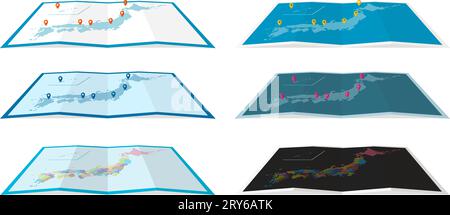 Illustrazione vettoriale della mappa del Giappone a quattro volte ( modello a punti ) Illustrazione Vettoriale